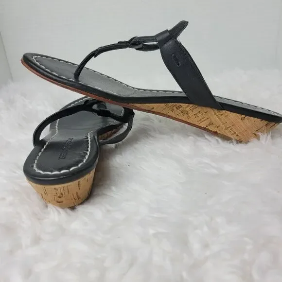 Bernardo Matrix Womens Size 8.5 Mini Wedge Black Leather Thong Sandals - Picture 6 of 9